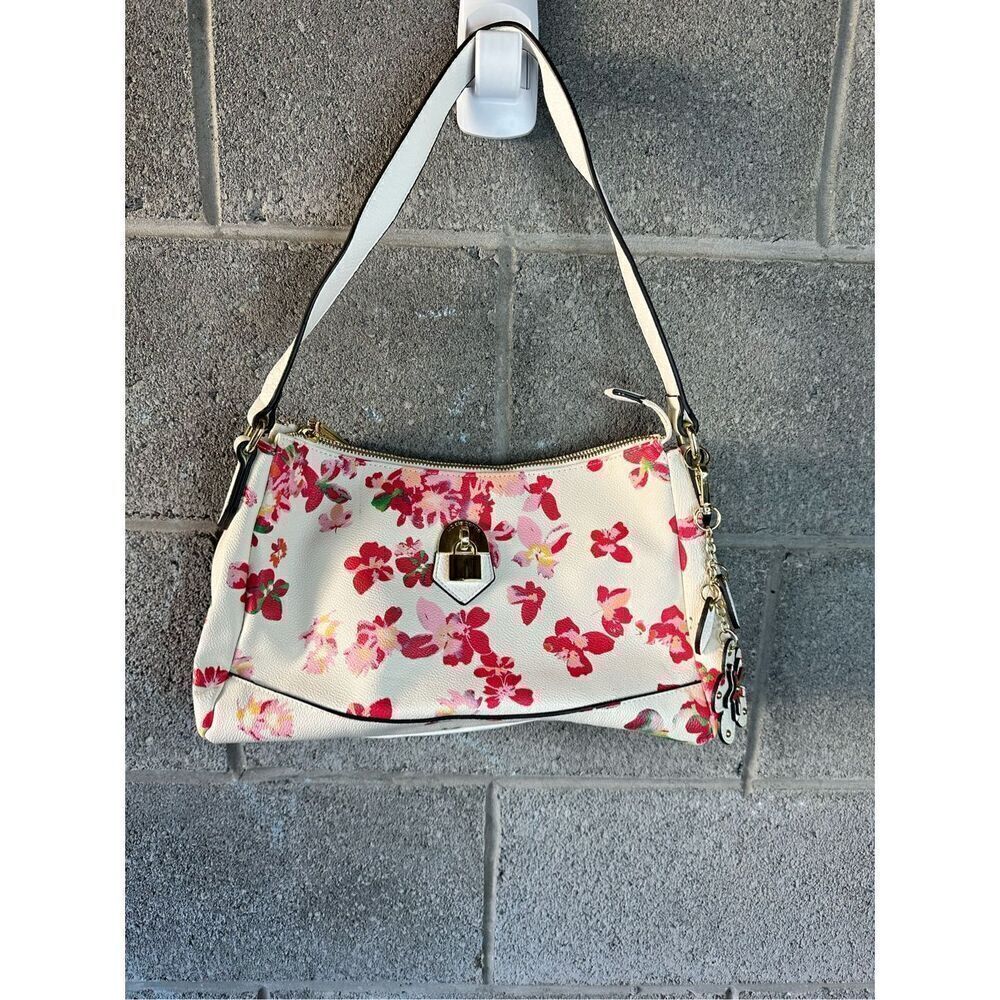 Liz Claiborne Floral Small Leather Shoulder Bag Handbag White